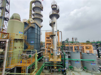 Ionic liquid desulphurisation device for sulphuric acid tail gas of a plant in Shandong, China